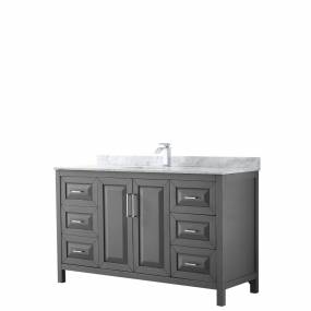 60 inch Single Bathroom Vanity in Dark Gray, White Carrara Marble Countertop, Undermount Square Sink, and No Mirror - Wyndham WCV252560SKGCMUNSMXX