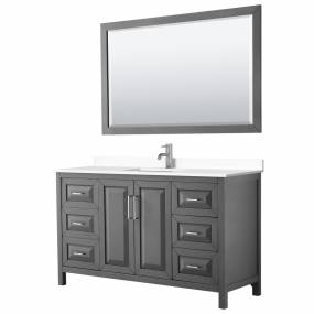 Daria 60 Inch Single Bathroom Vanity in Dark Gray, White Cultured Marble Countertop, Undermount Square Sink, 58 Inch Mirror - Wyndham WCV252560SKGWCUNSM58
