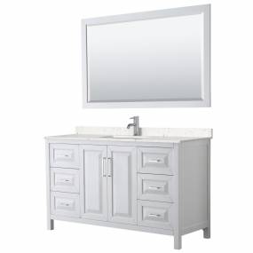 Daria 60 Inch Single Bathroom Vanity in White, Light-Vein Carrara Cultured Marble Countertop, Undermount Square Sink, 58 Inch Mirror - Wyndham WCV252560SWHC2UNSM58