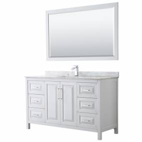 60 inch Single Bathroom Vanity in White, White Carrara Marble Countertop, Undermount Square Sink, and 58 inch Mirror - Wyndham WCV252560SWHCMUNSM58