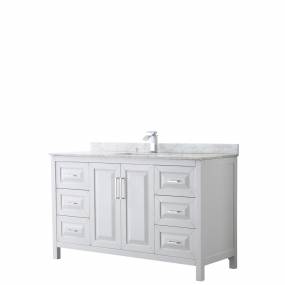 60 inch Single Bathroom Vanity in White, White Carrara Marble Countertop, Undermount Square Sink, and No Mirror - Wyndham WCV252560SWHCMUNSMXX