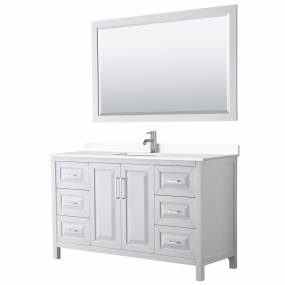 Daria 60 Inch Single Bathroom Vanity in White, White Cultured Marble Countertop, Undermount Square Sink, 58 Inch Mirror - Wyndham WCV252560SWHWCUNSM58