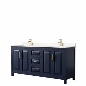 Daria 72 Inch Double Bathroom Vanity in Dark Blue, Light-Vein Carrara Cultured Marble Countertop, Undermount Square Sinks, No Mirror - Wyndham WCV252572DBLC2UNSMXX