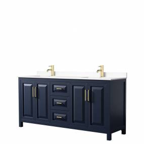 Daria 72 Inch Double Bathroom Vanity in Dark Blue, White Cultured Marble Countertop, Undermount Square Sinks, No Mirror - Wyndham WCV252572DBLWCUNSMXX