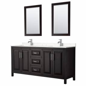 Daria 72 Inch Double Bathroom Vanity in Dark Espresso, Light-Vein Carrara Cultured Marble Countertop, Undermount Square Sinks, 24 Inch Mirrors - Wyndham WCV252572DDEC2UNSM24