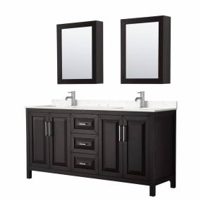 Daria 72 Inch Double Bathroom Vanity in Dark Espresso, Light-Vein Carrara Cultured Marble Countertop, Undermount Square Sinks, Medicine Cabinets - Wyndham WCV252572DDEC2UNSMED