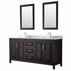 72 inch Double Bathroom Vanity in Dark Espresso, White Carrara Marble Countertop, Undermount Square Sinks, and 24 inch Mirrors - Wyndham WCV252572DDECMUNSM24