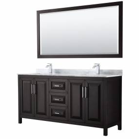 72 inch Double Bathroom Vanity in Dark Espresso, White Carrara Marble Countertop, Undermount Square Sinks, and 70 inch Mirror - Wyndham WCV252572DDECMUNSM70