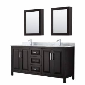 72 inch Double Bathroom Vanity in Dark Espresso, White Carrara Marble Countertop, Undermount Square Sinks, and Medicine Cabinets - Wyndham WCV252572DDECMUNSMED