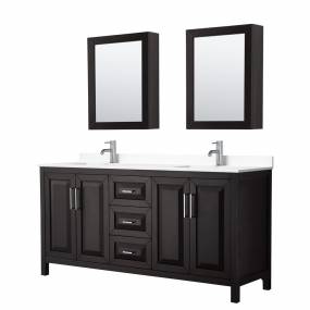 Daria 72 Inch Double Bathroom Vanity in Dark Espresso, White Cultured Marble Countertop, Undermount Square Sinks, Medicine Cabinets - Wyndham WCV252572DDEWCUNSMED