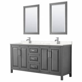Daria 72 Inch Double Bathroom Vanity in Dark Gray, Light-Vein Carrara Cultured Marble Countertop, Undermount Square Sinks, 24 Inch Mirrors - Wyndham WCV252572DKGC2UNSM24