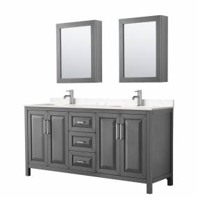 Daria 72 Inch Double Bathroom Vanity in Dark Gray, Light-Vein Carrara Cultured Marble Countertop, Undermount Square Sinks, Medicine Cabinets - Wyndham WCV252572DKGC2UNSMED
