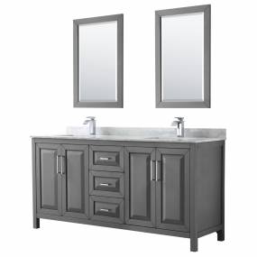 72 inch Double Bathroom Vanity in Dark Gray, White Carrara Marble Countertop, Undermount Square Sinks, and 24 inch Mirrors - Wyndham WCV252572DKGCMUNSM24