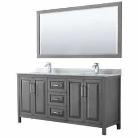 72 inch Double Bathroom Vanity in Dark Gray, White Carrara Marble Countertop, Undermount Square Sinks, and 70 inch Mirror - Wyndham WCV252572DKGCMUNSM70