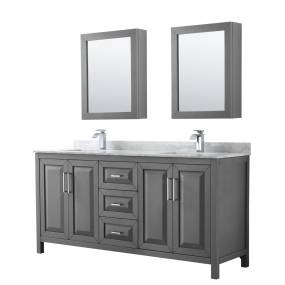72 inch Double Bathroom Vanity in Dark Gray, White Carrara Marble Countertop, Undermount Square Sinks, and Medicine Cabinets - Wyndham WCV252572DKGCMUNSMED