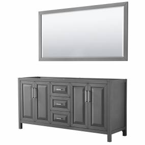 72 inch Double Bathroom Vanity in Dark Gray, No Countertop, No Sink, and 70 inch Mirror - Wyndham WCV252572DKGCXSXXM70