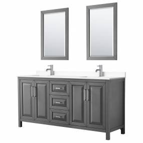 Daria 72 Inch Double Bathroom Vanity in Dark Gray, White Cultured Marble Countertop, Undermount Square Sinks, 24 Inch Mirrors - Wyndham WCV252572DKGWCUNSM24