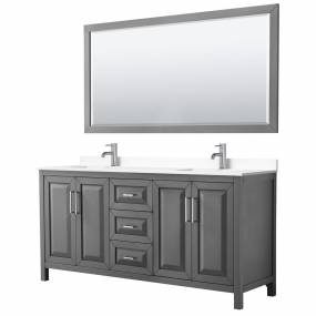 Daria 72 Inch Double Bathroom Vanity in Dark Gray, White Cultured Marble Countertop, Undermount Square Sinks, 70 Inch Mirror - Wyndham WCV252572DKGWCUNSM70