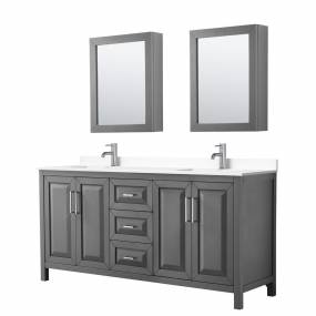 Daria 72 Inch Double Bathroom Vanity in Dark Gray, White Cultured Marble Countertop, Undermount Square Sinks, Medicine Cabinets - Wyndham WCV252572DKGWCUNSMED