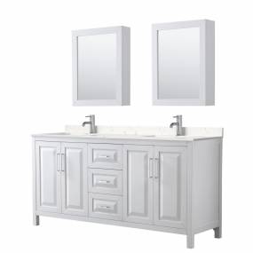 Daria 72 Inch Double Bathroom Vanity in White, Light-Vein Carrara Cultured Marble Countertop, Undermount Square Sinks, Medicine Cabinets - Wyndham WCV252572DWHC2UNSMED