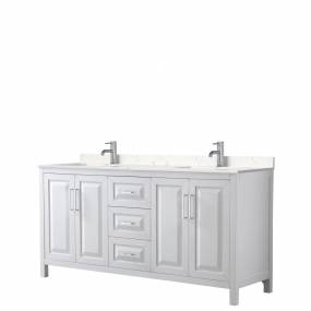 Daria 72 Inch Double Bathroom Vanity in White, Light-Vein Carrara Cultured Marble Countertop, Undermount Square Sinks, No Mirror - Wyndham WCV252572DWHC2UNSMXX