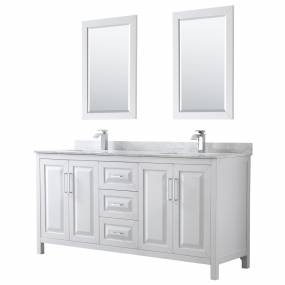 72 inch Double Bathroom Vanity in White, White Carrara Marble Countertop, Undermount Square Sinks, and 24 inch Mirrors - Wyndham WCV252572DWHCMUNSM24