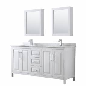72 inch Double Bathroom Vanity in White, White Carrara Marble Countertop, Undermount Square Sinks, and Medicine Cabinets - Wyndham WCV252572DWHCMUNSMED