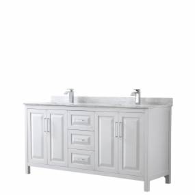 72 inch Double Bathroom Vanity in White, White Carrara Marble Countertop, Undermount Square Sinks, and No Mirror - Wyndham WCV252572DWHCMUNSMXX
