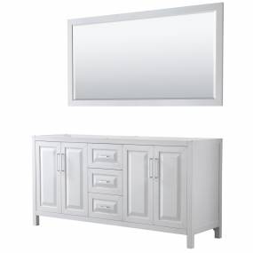 72 inch Double Bathroom Vanity in White, No Countertop, No Sink, and 70 inch Mirror - Wyndham WCV252572DWHCXSXXM70