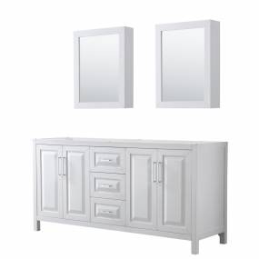 72 inch Double Bathroom Vanity in White, No Countertop, No Sink, and Medicine Cabinets - Wyndham WCV252572DWHCXSXXMED