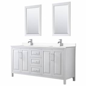 Daria 72 Inch Double Bathroom Vanity in White, White Cultured Marble Countertop, Undermount Square Sinks, 24 Inch Mirrors - Wyndham WCV252572DWHWCUNSM24