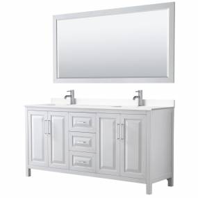 Daria 72 Inch Double Bathroom Vanity in White, White Cultured Marble Countertop, Undermount Square Sinks, 70 Inch Mirror - Wyndham WCV252572DWHWCUNSM70