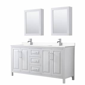 Daria 72 Inch Double Bathroom Vanity in White, White Cultured Marble Countertop, Undermount Square Sinks, Medicine Cabinets - Wyndham WCV252572DWHWCUNSMED
