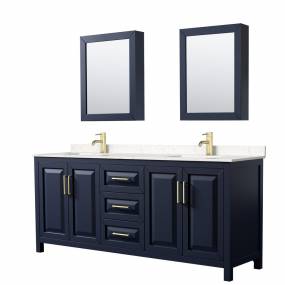 Daria 80 Inch Double Bathroom Vanity in Dark Blue, Light-Vein Carrara Cultured Marble Countertop, Undermount Square Sinks, Medicine Cabinets - Wyndham WCV252580DBLC2UNSMED