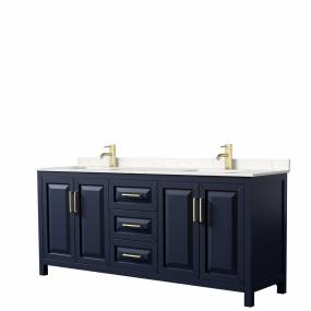 Daria 80 Inch Double Bathroom Vanity in Dark Blue, Light-Vein Carrara Cultured Marble Countertop, Undermount Square Sinks, No Mirror - Wyndham WCV252580DBLC2UNSMXX