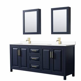 Daria 80 Inch Double Bathroom Vanity in Dark Blue, White Cultured Marble Countertop, Undermount Square Sinks, Medicine Cabinets - Wyndham WCV252580DBLWCUNSMED