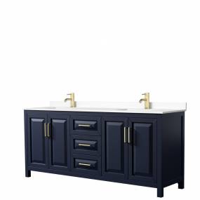 Daria 80 Inch Double Bathroom Vanity in Dark Blue, White Cultured Marble Countertop, Undermount Square Sinks, No Mirror - Wyndham WCV252580DBLWCUNSMXX