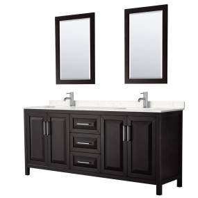 Daria 80 Inch Double Bathroom Vanity in Dark Espresso, Light-Vein Carrara Cultured Marble Countertop, Undermount Square Sinks, 24 Inch Mirrors - Wyndham WCV252580DDEC2UNSM24
