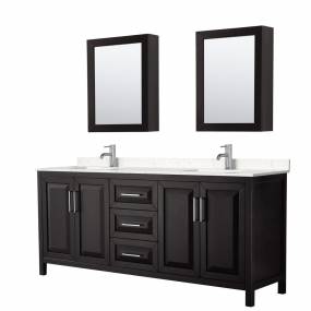 Daria 80 Inch Double Bathroom Vanity in Dark Espresso, Light-Vein Carrara Cultured Marble Countertop, Undermount Square Sinks, Medicine Cabinets - Wyndham WCV252580DDEC2UNSMED