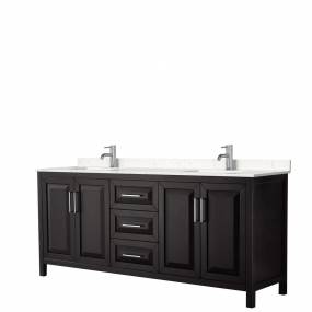 Daria 80 Inch Double Bathroom Vanity in Dark Espresso, Light-Vein Carrara Cultured Marble Countertop, Undermount Square Sinks, No Mirror - Wyndham WCV252580DDEC2UNSMXX