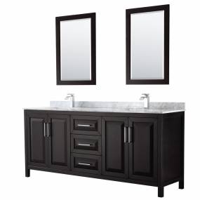 80 inch Double Bathroom Vanity in Dark Espresso, White Carrara Marble Countertop, Undermount Square Sinks, and 24 inch Mirrors - Wyndham WCV252580DDECMUNSM24