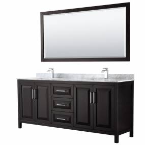 80 inch Double Bathroom Vanity in Dark Espresso, White Carrara Marble Countertop, Undermount Square Sinks, and 70 inch Mirror - Wyndham WCV252580DDECMUNSM70