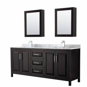 80 inch Double Bathroom Vanity in Dark Espresso, White Carrara Marble Countertop, Undermount Square Sinks, and Medicine Cabinets - Wyndham WCV252580DDECMUNSMED