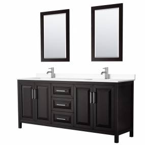 Daria 80 Inch Double Bathroom Vanity in Dark Espresso, White Cultured Marble Countertop, Undermount Square Sinks, 24 Inch Mirrors - Wyndham WCV252580DDEWCUNSM24