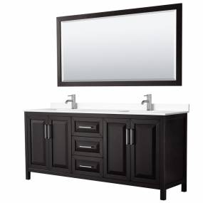 Daria 80 Inch Double Bathroom Vanity in Dark Espresso, White Cultured Marble Countertop, Undermount Square Sinks, 70 Inch Mirror - Wyndham WCV252580DDEWCUNSM70