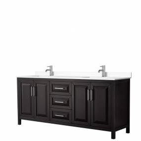 Daria 80 Inch Double Bathroom Vanity in Dark Espresso, White Cultured Marble Countertop, Undermount Square Sinks, No Mirror - Wyndham WCV252580DDEWCUNSMXX