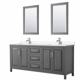 Daria 80 Inch Double Bathroom Vanity in Dark Gray, Light-Vein Carrara Cultured Marble Countertop, Undermount Square Sinks, 24 Inch Mirrors - Wyndham WCV252580DKGC2UNSM24