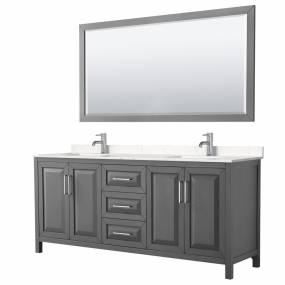 Daria 80 Inch Double Bathroom Vanity in Dark Gray, Light-Vein Carrara Cultured Marble Countertop, Undermount Square Sinks, 70 Inch Mirror - Wyndham WCV252580DKGC2UNSM70