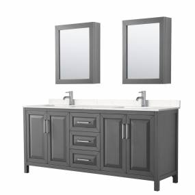 Daria 80 Inch Double Bathroom Vanity in Dark Gray, Light-Vein Carrara Cultured Marble Countertop, Undermount Square Sinks, Medicine Cabinets - Wyndham WCV252580DKGC2UNSMED
