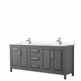 Daria 80 Inch Double Bathroom Vanity in Dark Gray, Light-Vein Carrara Cultured Marble Countertop, Undermount Square Sinks, No Mirror - Wyndham WCV252580DKGC2UNSMXX
